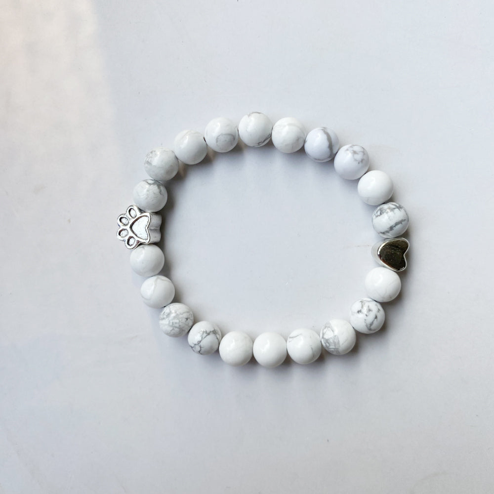 Handcrafted Paw Natural Stone Bracelet with Heart Charm