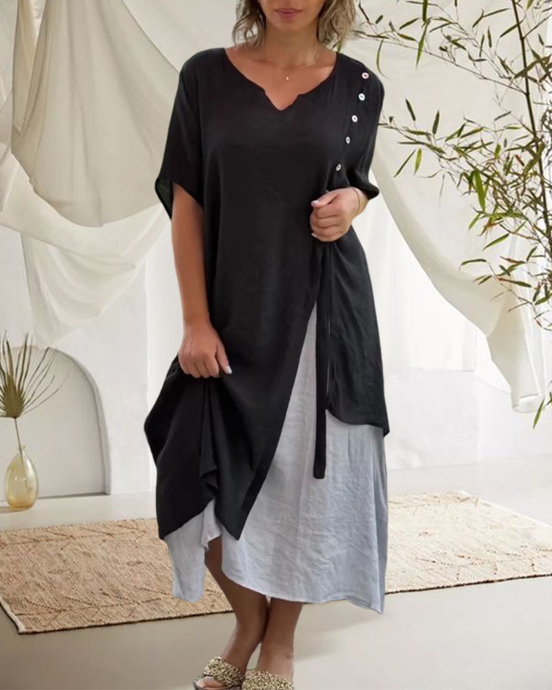 Caroline™ - Short Sleeve Asymmetric Dress