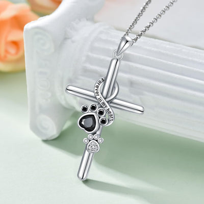 925 Sterling Silver Necklace – Paw Print / Cross Pendant