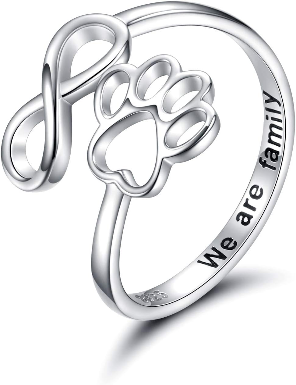Handcrafted Paw Print Heart 925 Sterling Silver Adjustable Ring