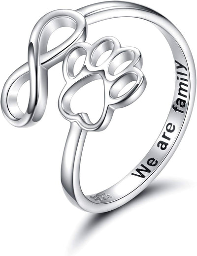 Handcrafted Paw Print Heart 925 Sterling Silver Adjustable Ring