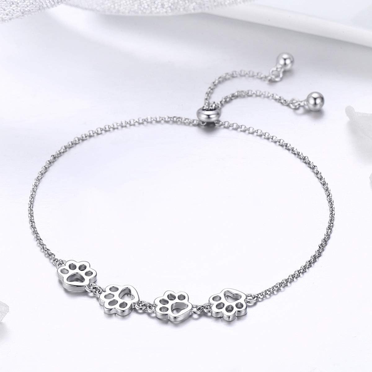 Sterling Silver Dog Paw Print Bracelet – Adjustable Bracelet
