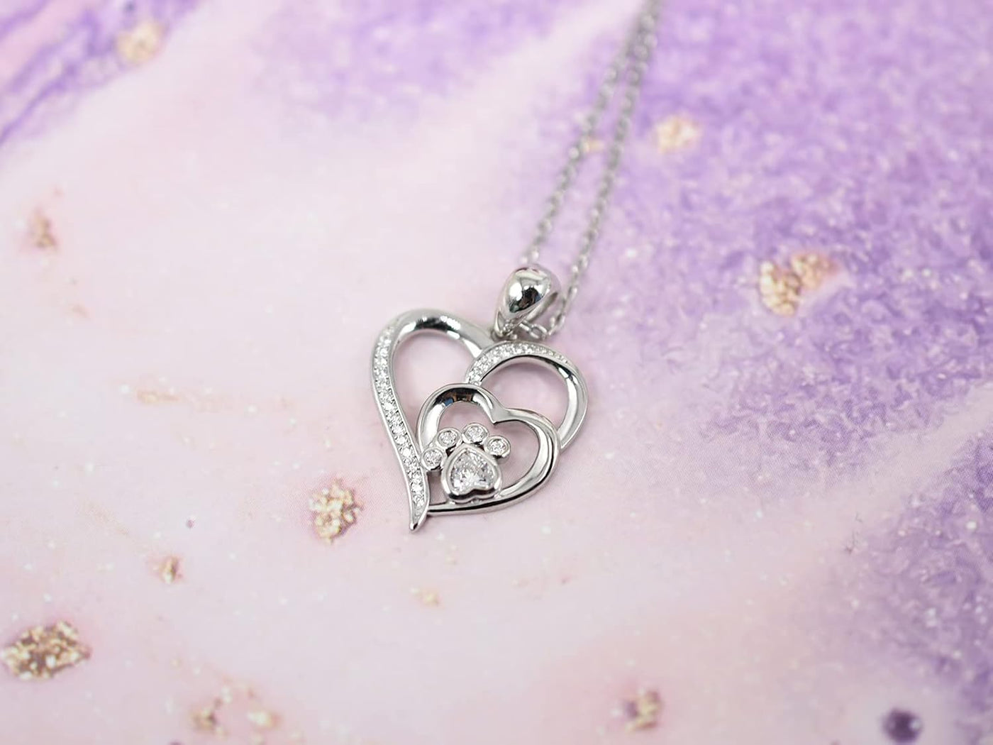 Paw Necklace for Women – Sterling Silver Heart Pendant with Paw Print and Zirconia