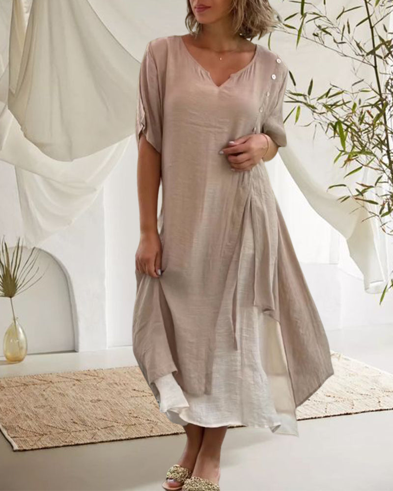 Caroline™ - Short Sleeve Asymmetric Dress