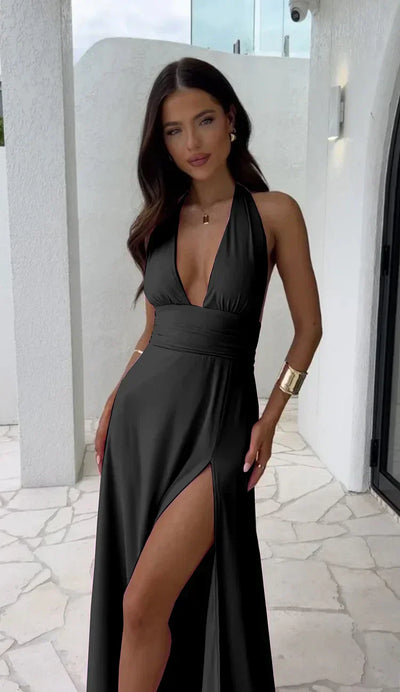 Horizon™ - Sexy Deep V-Neck Split Solid Color Dress
