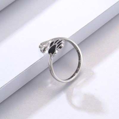 Handcrafted Paw Print Heart 925 Sterling Silver Adjustable Ring