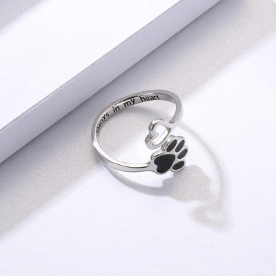 Handcrafted Paw Print Heart 925 Sterling Silver Adjustable Ring