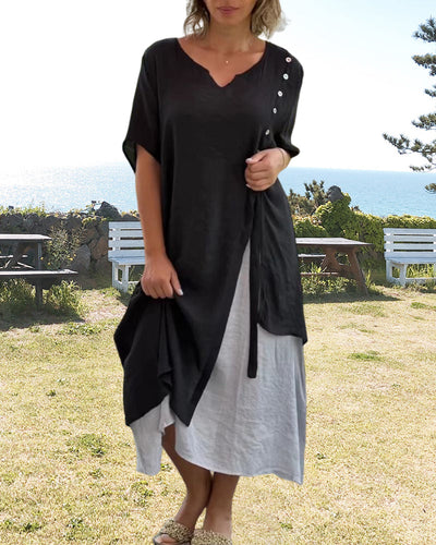 Caroline™ - Short Sleeve Asymmetric Dress
