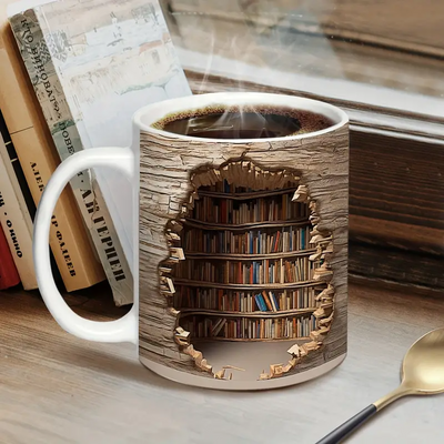 Magic Heat-Changing Library View Mug - Disappearing Bookshelf Coffee Cup