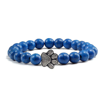 Natural Stone Bracelet with Paw Pendant – Elastic Beaded Bracelet for Men & Women