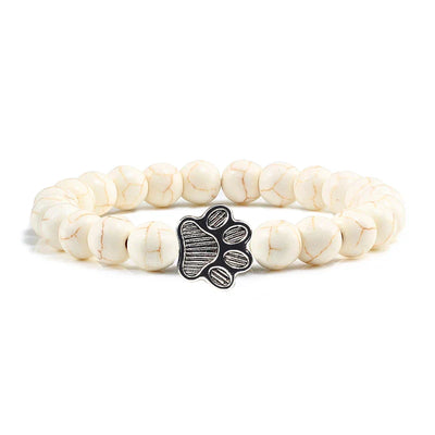 Natural Stone Bracelet with Paw Pendant – Elastic Beaded Bracelet for Men & Women