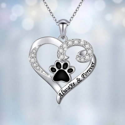 Delicate Heart Dog Paw Necklace in Stainless Steel