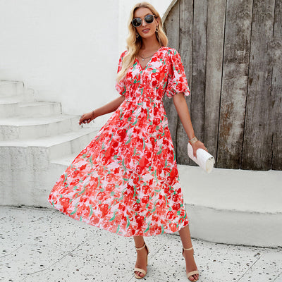 Vivian – Floral Puff Sleeve Midi Dress