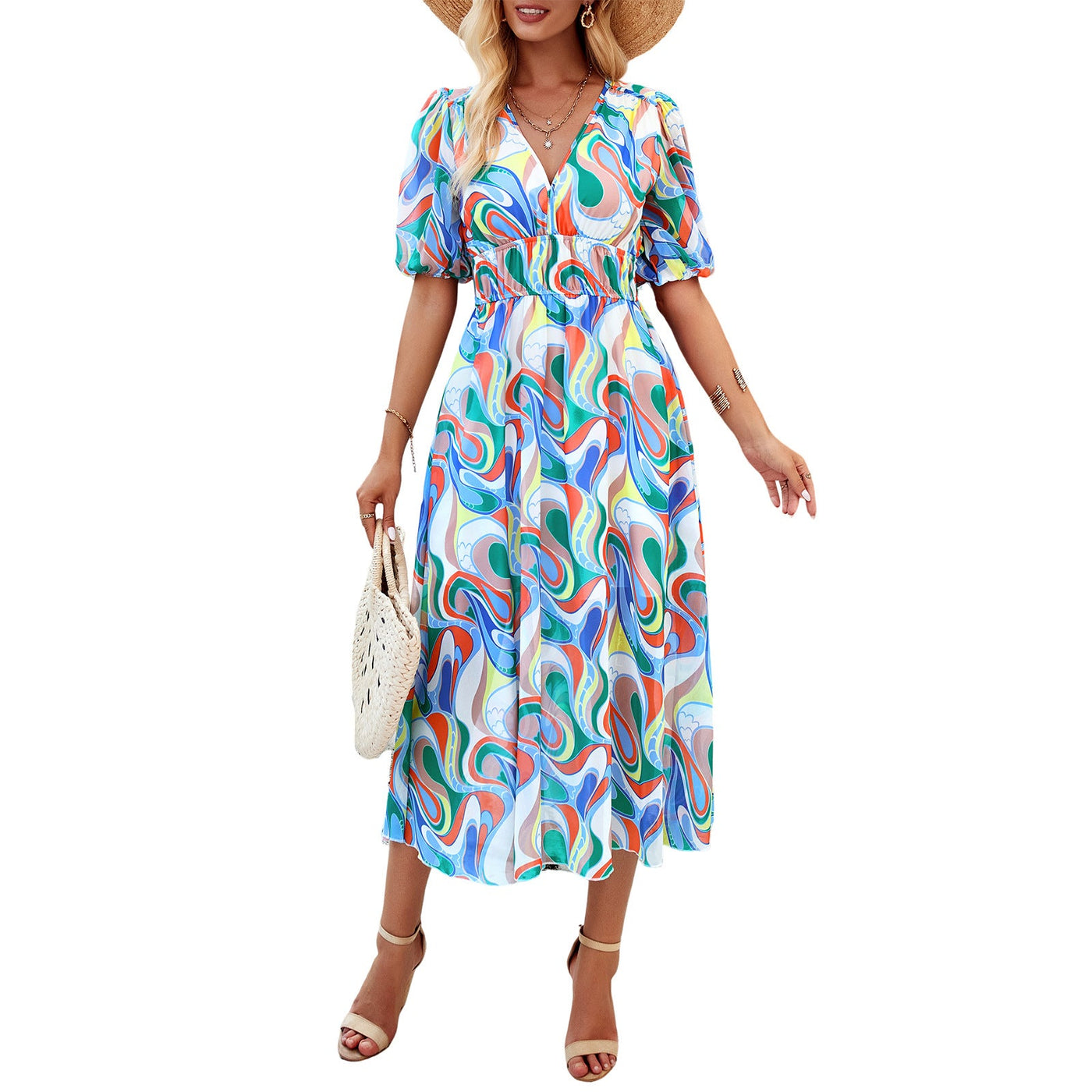 Vivian – Floral Puff Sleeve Midi Dress