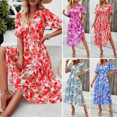Vivian – Floral Puff Sleeve Midi Dress