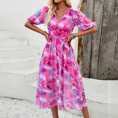 Vivian – Floral Puff Sleeve Midi Dress