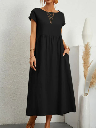 Janet™ - Elegant Vintage Harajuku Cotton Linen Maxi Dress with Pockets