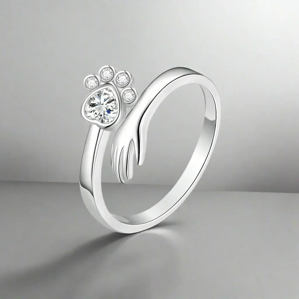 Adjustable Paw Ring Made of 925 Sterling Silver – Hand-in-Paw Design