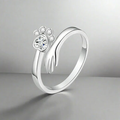Adjustable Paw Ring Made of 925 Sterling Silver – Hand-in-Paw Design