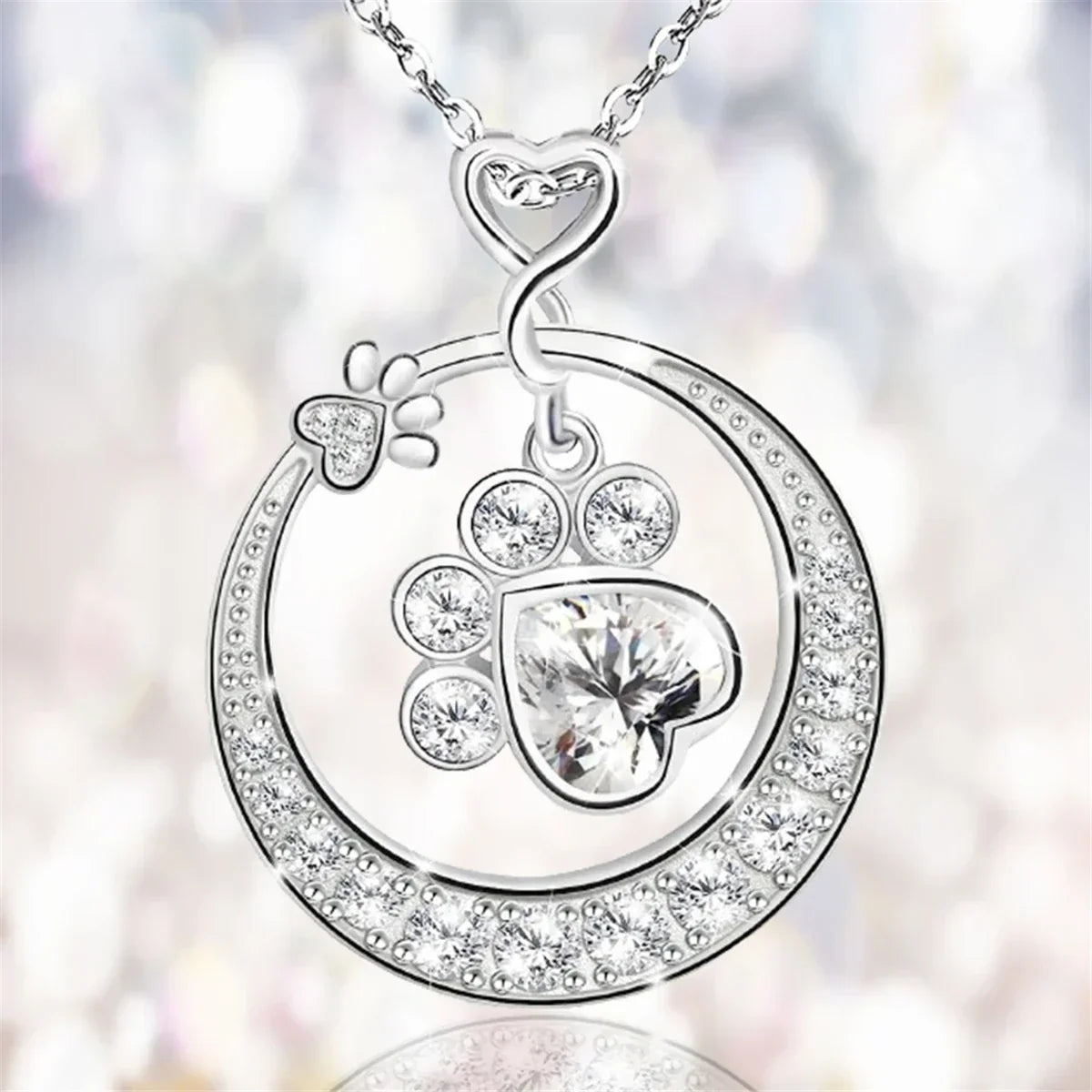 Cute Dog Paw Necklace Made of 925 Silver with Zirconia