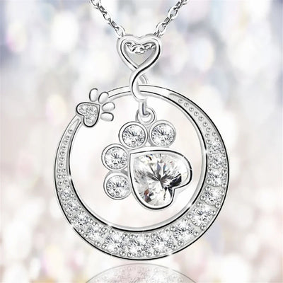 Cute Dog Paw Necklace Made of 925 Silver with Zirconia