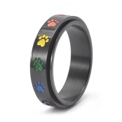 Rotatable Anti-Stress Ring with Paws – Stainless Steel Ring with Rainbow Colors