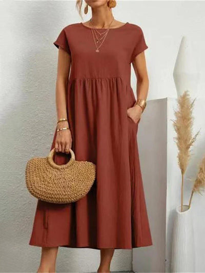 Janet™ - Elegant Vintage Harajuku Cotton Linen Maxi Dress with Pockets