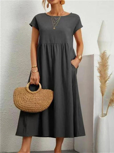 Janet™ - Elegant Vintage Harajuku Cotton Linen Maxi Dress with Pockets