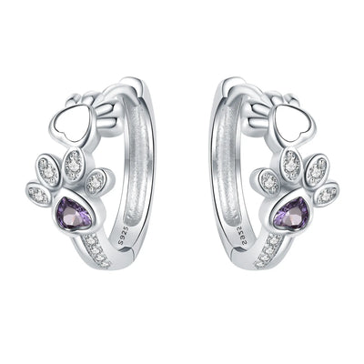 Paw Hoop Earrings made of 925 Sterling Silver – Zirconia & Heartstone Jewelry for Women