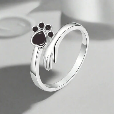 Adjustable Paw Ring Made of 925 Sterling Silver – Hand-in-Paw Design