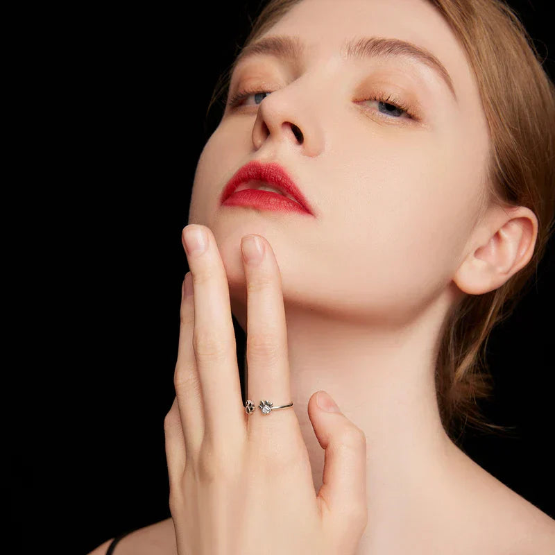 Paw Ring Made of 925 Sterling Silver – Adjustable Ring with Zirconia & Enamel