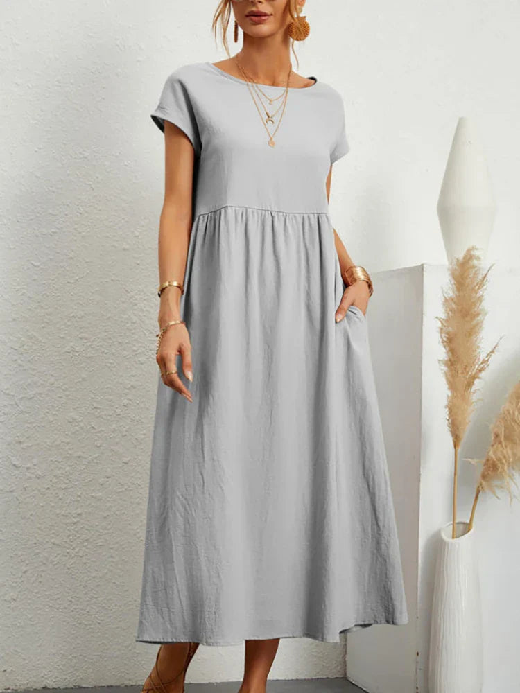 Janet™ - Elegant Vintage Harajuku Cotton Linen Maxi Dress with Pockets