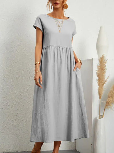 Janet™ - Elegant Vintage Harajuku Cotton Linen Maxi Dress with Pockets