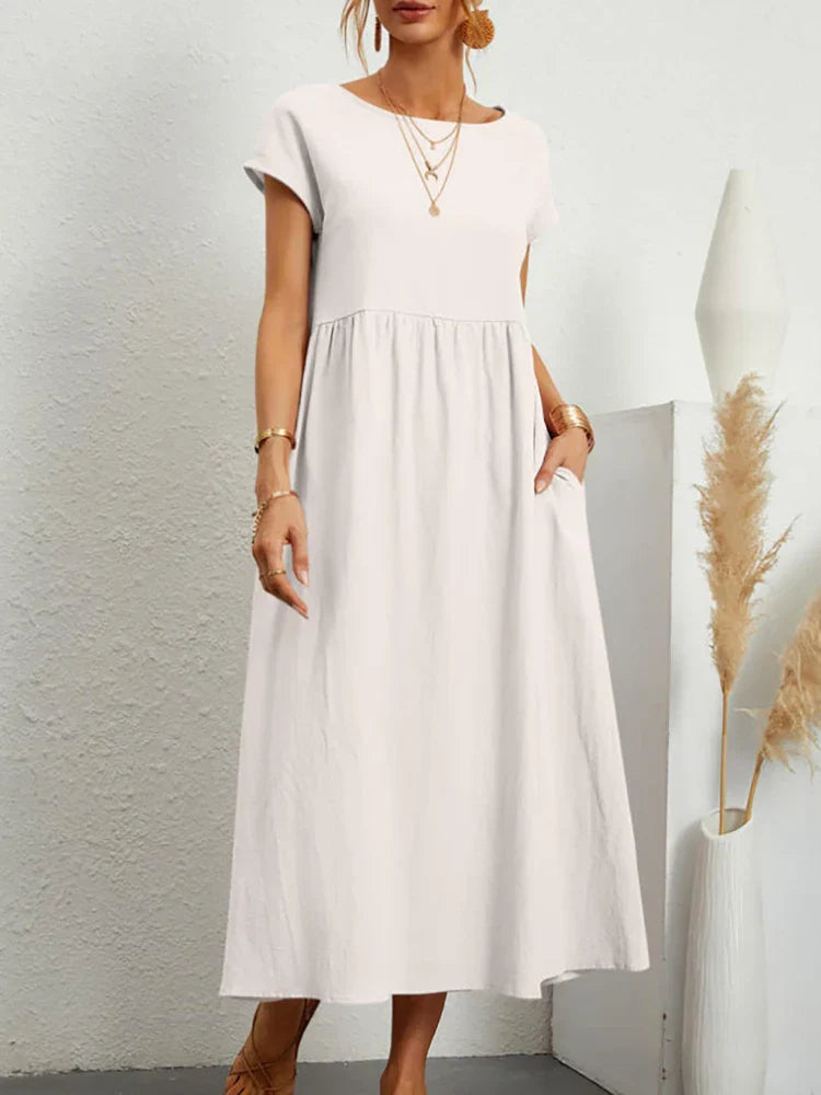 Janet™ - Elegant Vintage Harajuku Cotton Linen Maxi Dress with Pockets