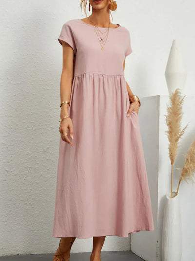 Janet™ - Elegant Vintage Harajuku Cotton Linen Maxi Dress with Pockets