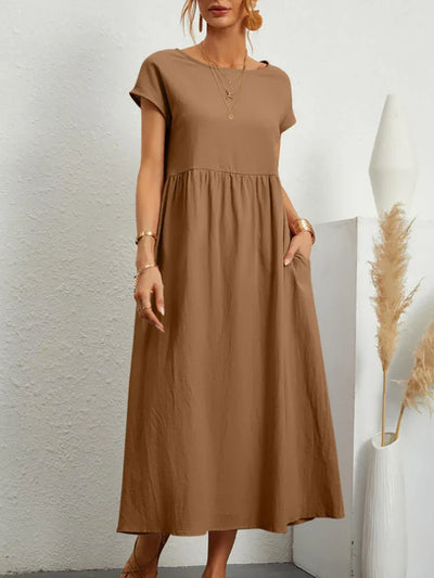 Janet™ - Elegant Vintage Harajuku Cotton Linen Maxi Dress with Pockets