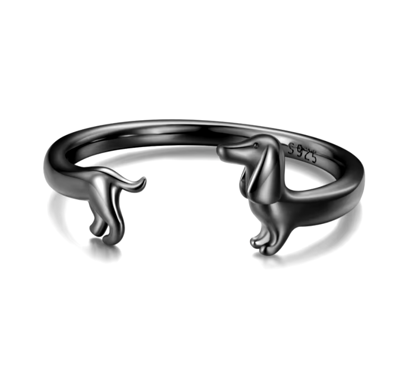 Adjustable Dachshund Ring made of 925 Silver