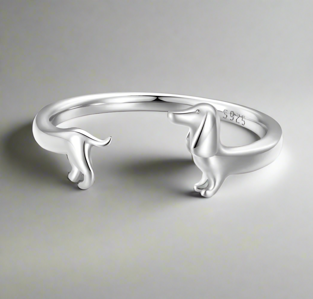 Adjustable Dachshund Ring made of 925 Silver