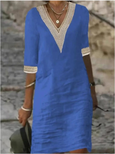 Avery ™ - Elegant V-neck Solid Color Cotton Linen Dress