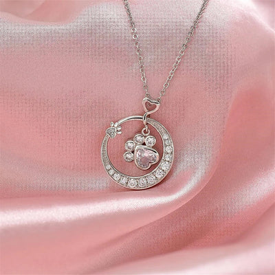 Cute Dog Paw Necklace Made of 925 Silver with Zirconia