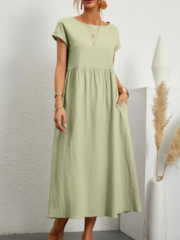 Janet™ - Elegant Vintage Harajuku Cotton Linen Maxi Dress with Pockets