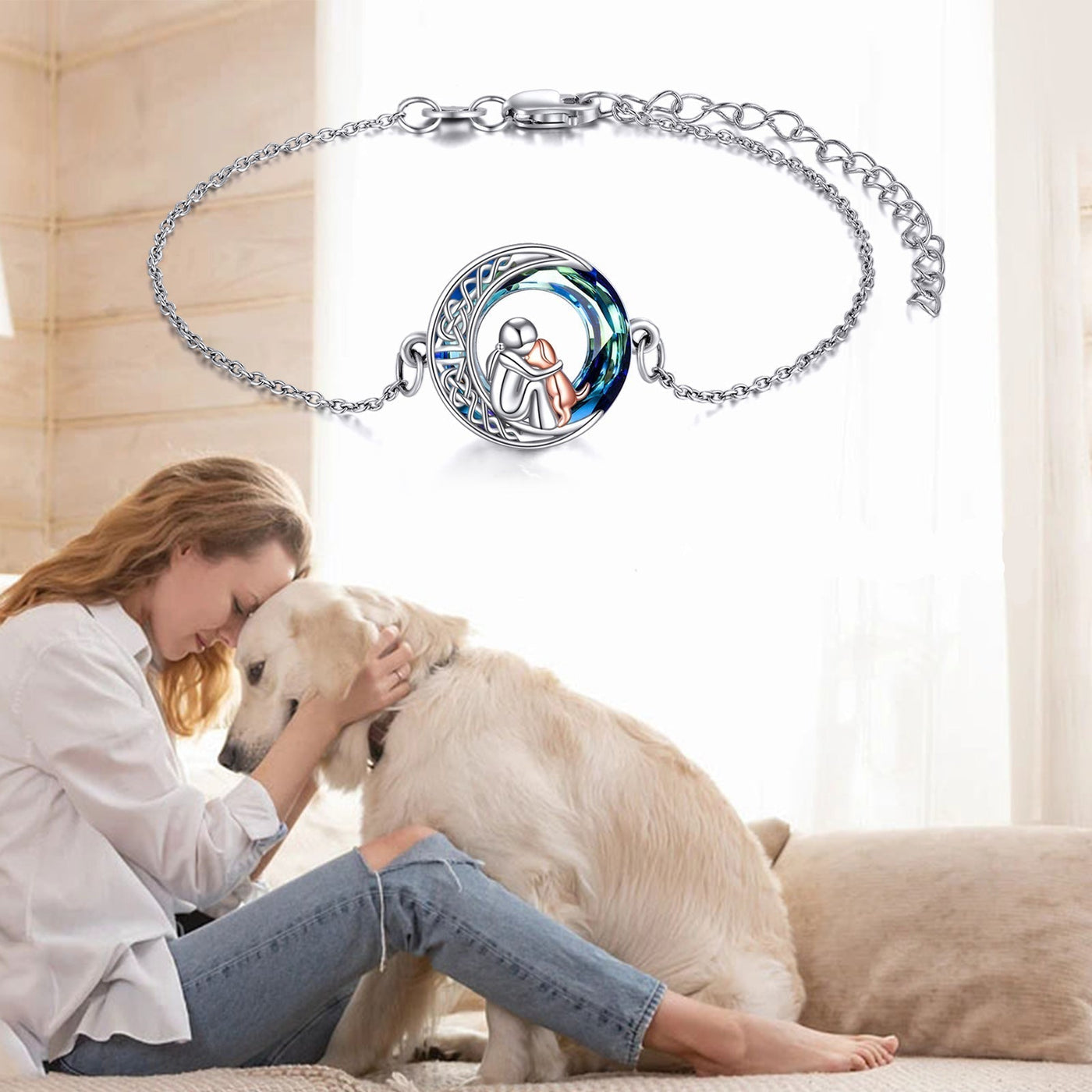 Adjustable Lucky Bracelet made of 925 Sterling Silver with Dog Motif