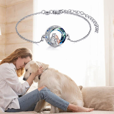 Adjustable Lucky Bracelet made of 925 Sterling Silver with Dog Motif