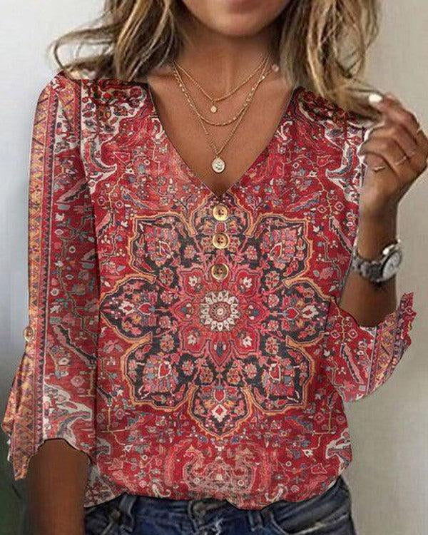 Arabella - Red Print Classic Top