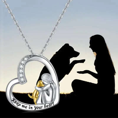 Lucky Necklace with Heart & Dog Motif – 925 Sterling Silver Necklace with Zirconia