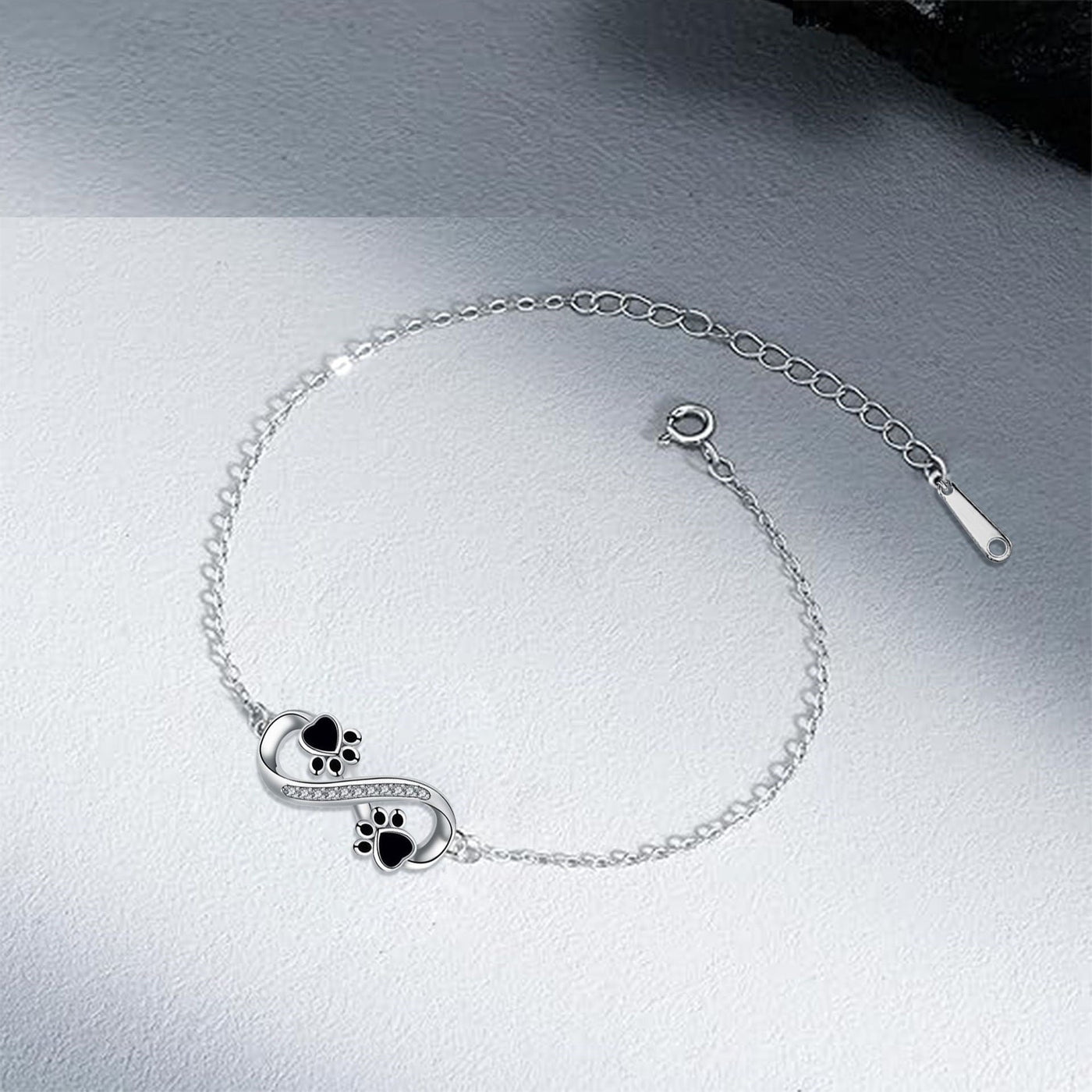 Infinity Symbol Bracelet with Paw Print Charm & Zirconia