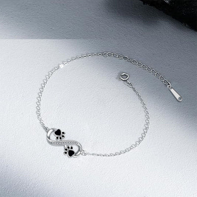 Infinity Symbol Bracelet with Paw Print Charm & Zirconia