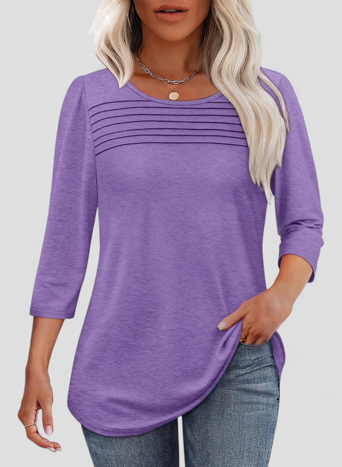 Evita - Pleated 3/4 Sleeve Top