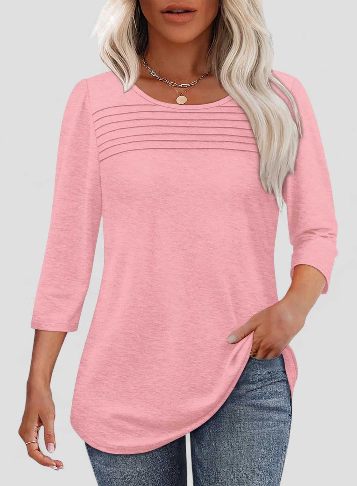 Evita - Pleated 3/4 Sleeve Top