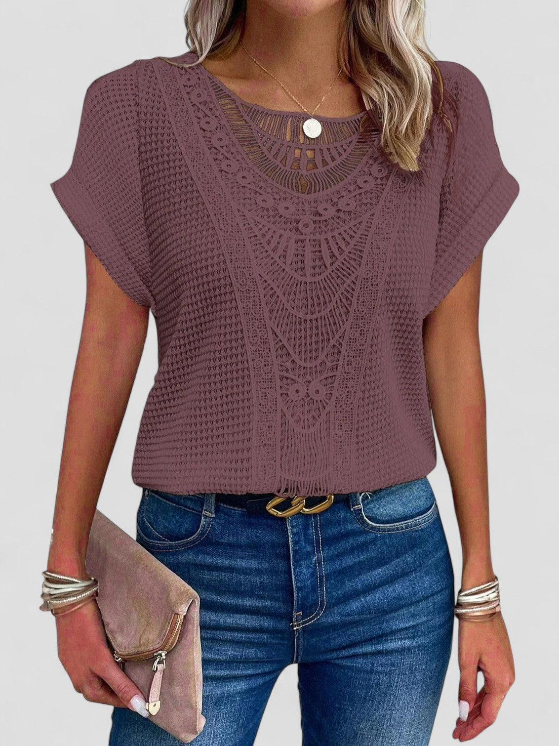Solara - LACE T-SHIRT WITH SHORT SLEEVES